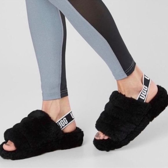 UGG Shoes - NIB Ugg Fluff Yeah Black Slide Sandals Slippers Authentic with box size 8 new